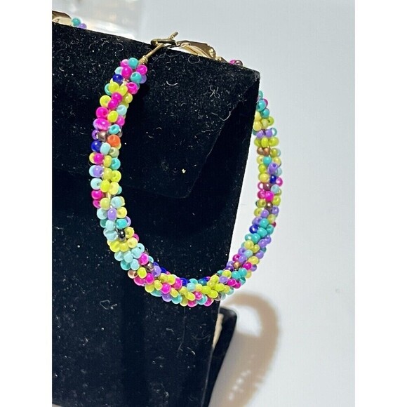 Sead Bead Textured Hoop Womens Earrings 2in Multi Colored Rainbow Kidcore - Picture 2 of 6